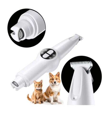 PetTrim 2-in-1 — Aparador silencioso de unhas + cortador parcial de pelos