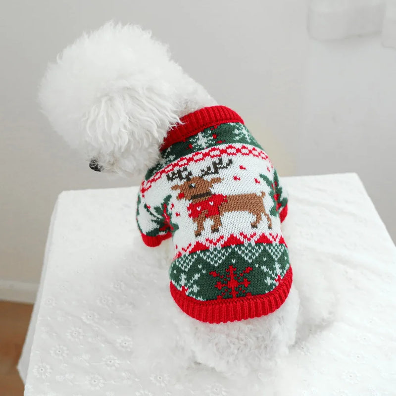 Dress Up Cartoon Pattern Pet Christmas Sweater Warm Soft Cat Elk Knitwear Christmas Puppy Clothes Holiday