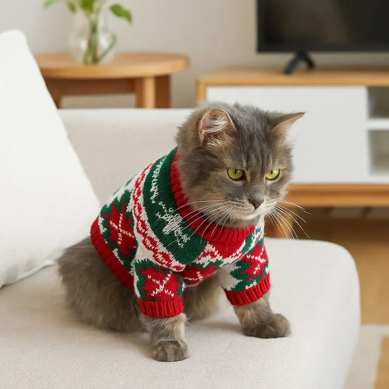 Dress Up Cartoon Pattern Pet Christmas Sweater Warm Soft Cat Elk Knitwear Christmas Puppy Clothes Holiday